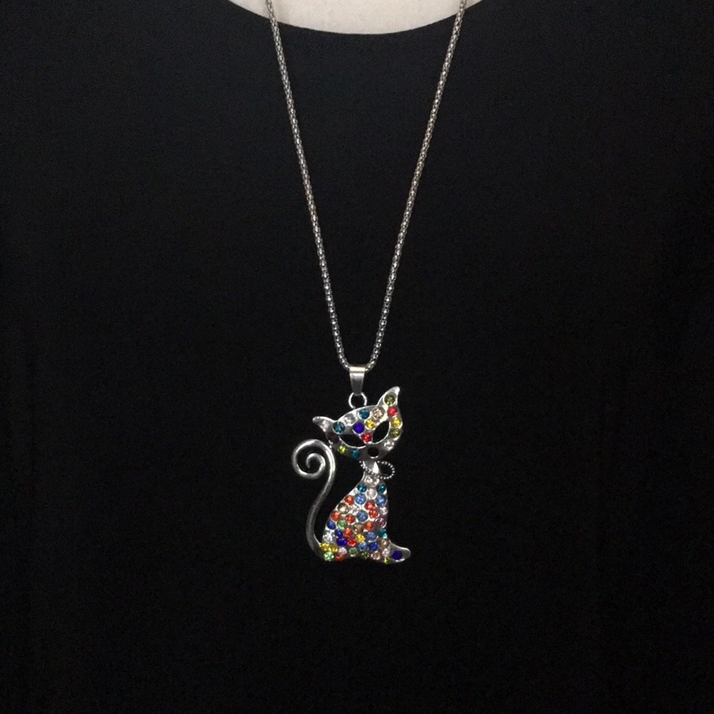Multi-Color Crystal Cat Necklace - Picture 3 of 15